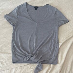 Ann Taylor Factory Navy and White Pinstripe Knot Tee